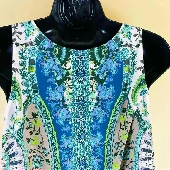 Etcetera Mandala Blue Floral Sleeveless Wrap Open Back Scoop Neck Top - Picture 7 of 10